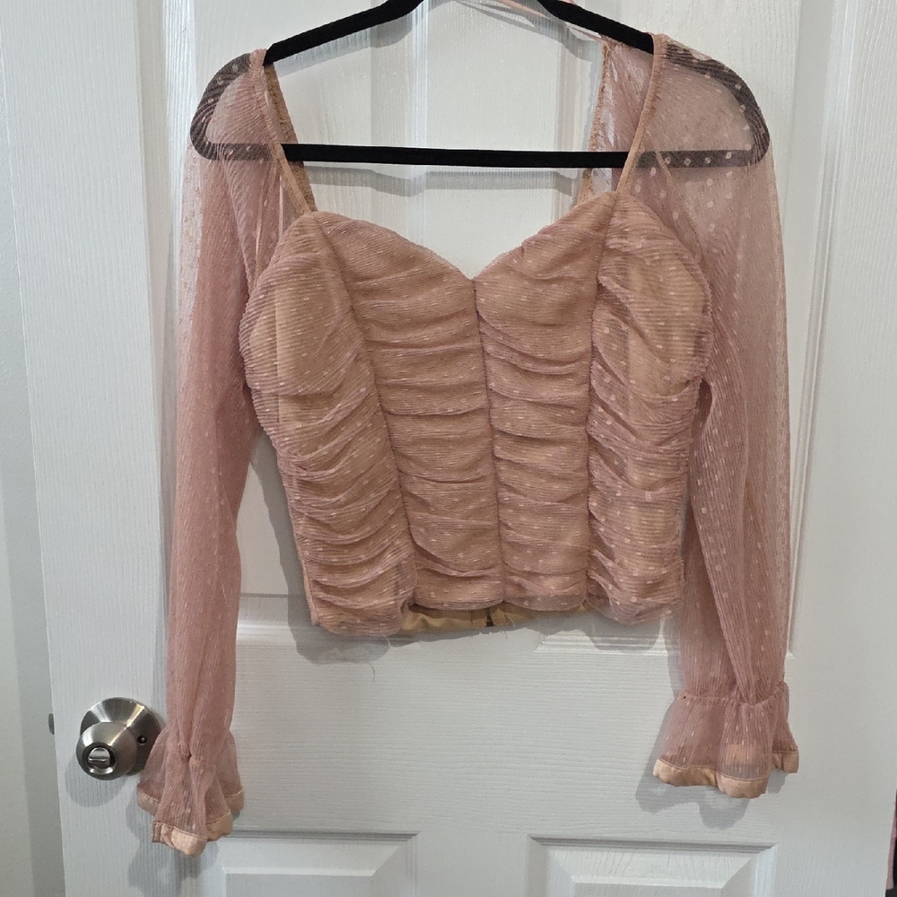 Haute Monde Blush Ruched Mesh Blouse